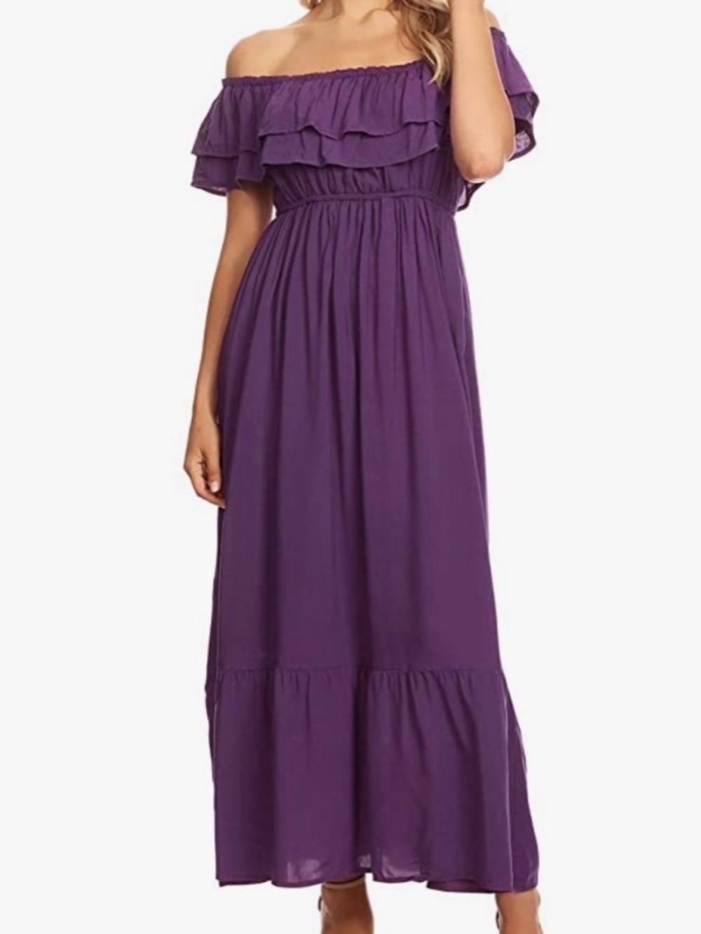 Anna-Kaci California Women's Off Shoulder Ruffle Midi Peasant Dress